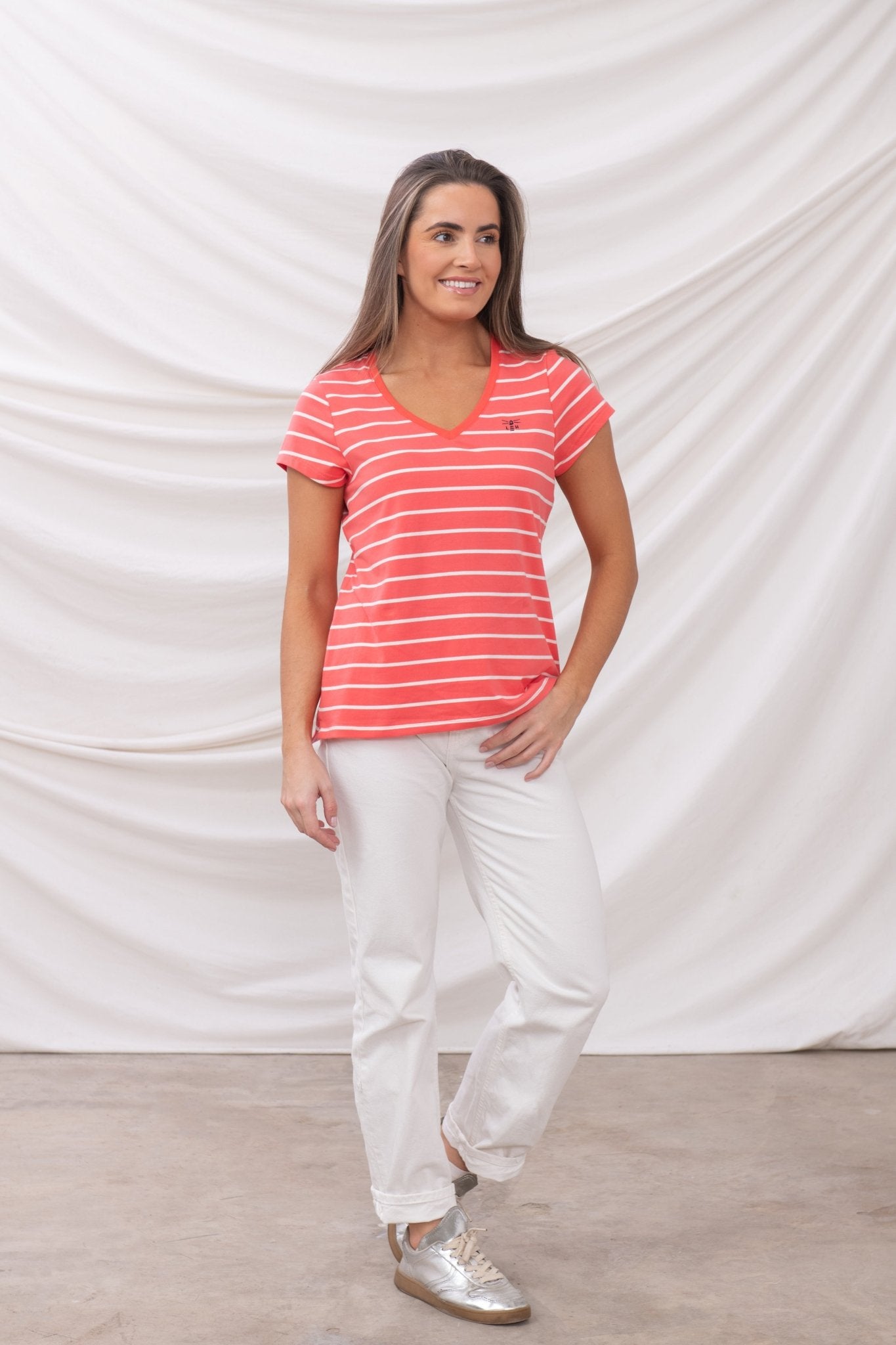 Ariana Tee - Deep Coral Stripe - Lighthouse