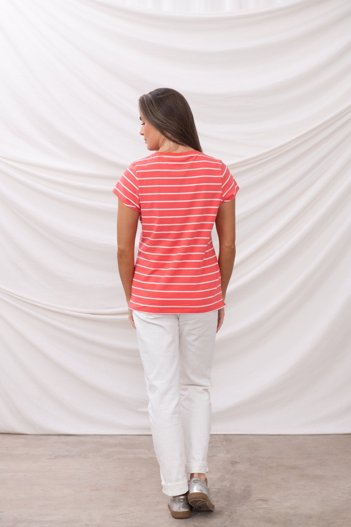 Ariana Tee - Deep Coral Stripe - Lighthouse