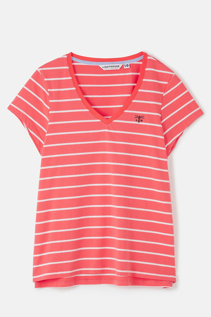 Ariana Tee - Deep Coral Stripe - Lighthouse