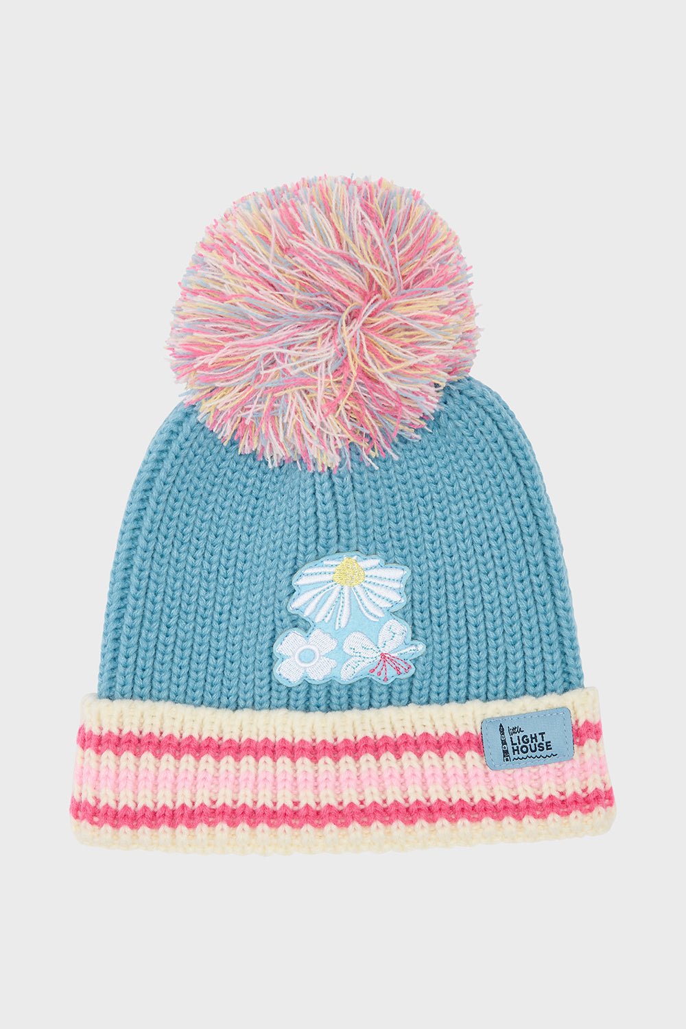 Bobbie Bobble Hat - Blue Pink Daisy - Lighthouse