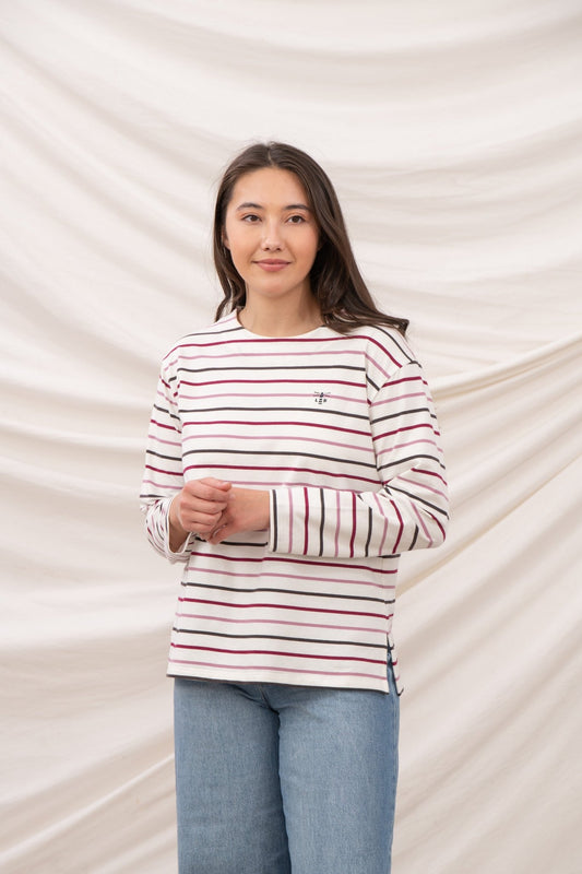 Causeway Breton Top - Cranberry Pink Stripe - Lighthouse