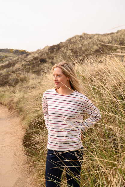 Causeway Breton Top - Cranberry Pink Stripe - Lighthouse