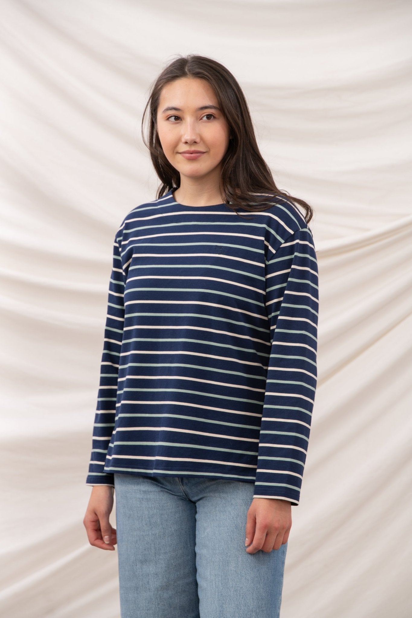 Causeway Breton Top - Navy Cream Sage Stripe - Lighthouse