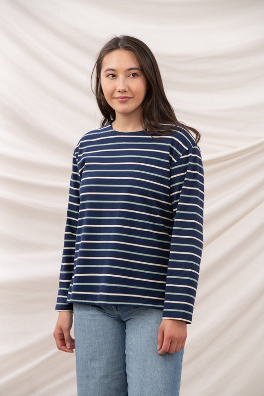 Causeway Breton Top - Navy Cream Sage Stripe - Lighthouse