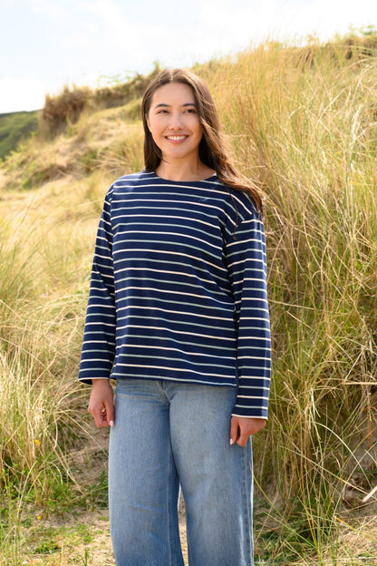 Causeway Breton Top - Navy Cream Sage Stripe - Lighthouse
