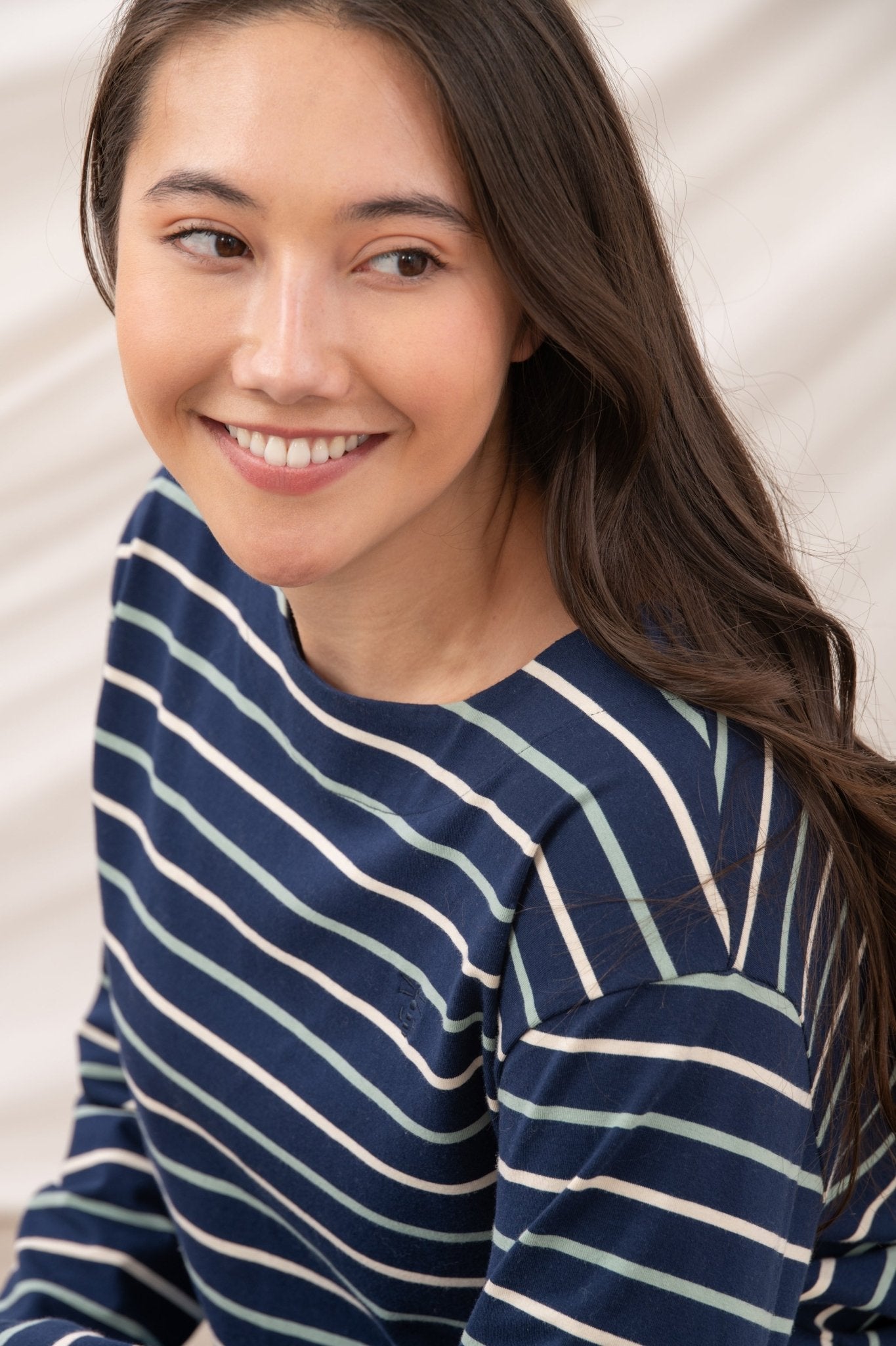 Causeway Breton Top - Navy Cream Sage Stripe - Lighthouse