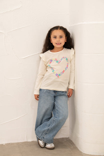 Causeway Top - Floral Heart Print - Lighthouse