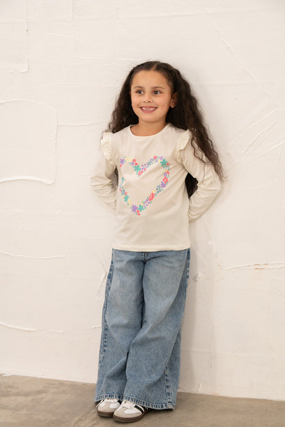 Causeway Top - Floral Heart Print - Lighthouse