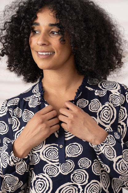 Juliette Blouse - Navy Swirl - Lighthouse