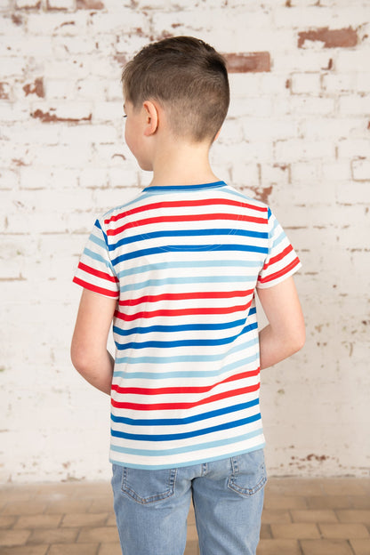 Oliver Short Sleeve Top - Red Blue Stripe Tractor - Lighthouse