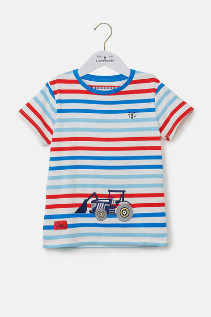 Oliver Short Sleeve Top - Red Blue Stripe Tractor - Lighthouse