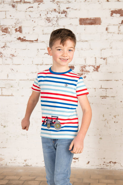 Oliver Short Sleeve Top - Red Blue Stripe Tractor - Lighthouse