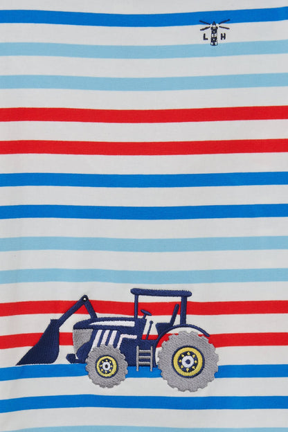 Oliver Short Sleeve Top - Red Blue Stripe Tractor - Lighthouse