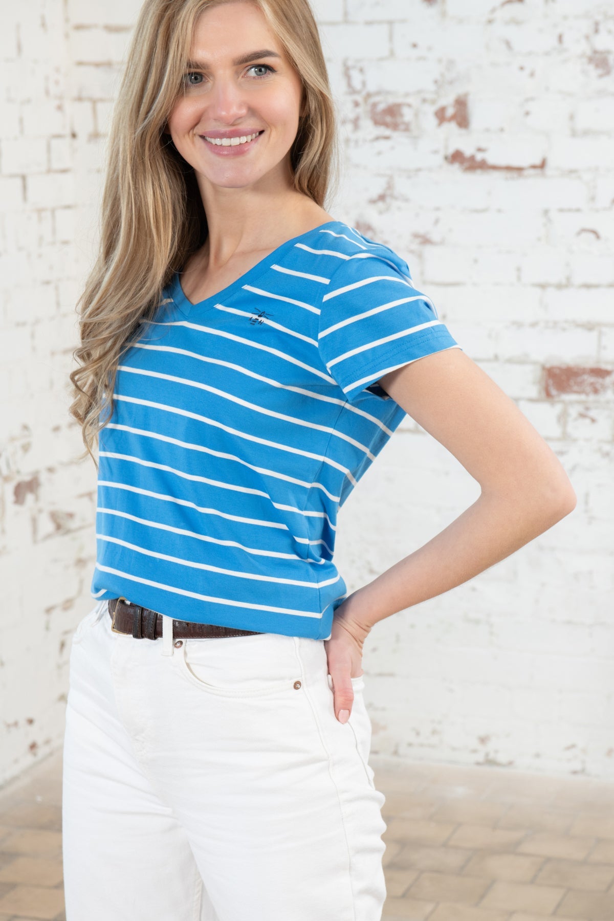 Ariana Tee - Azure Blue Stripe-Lighthouse