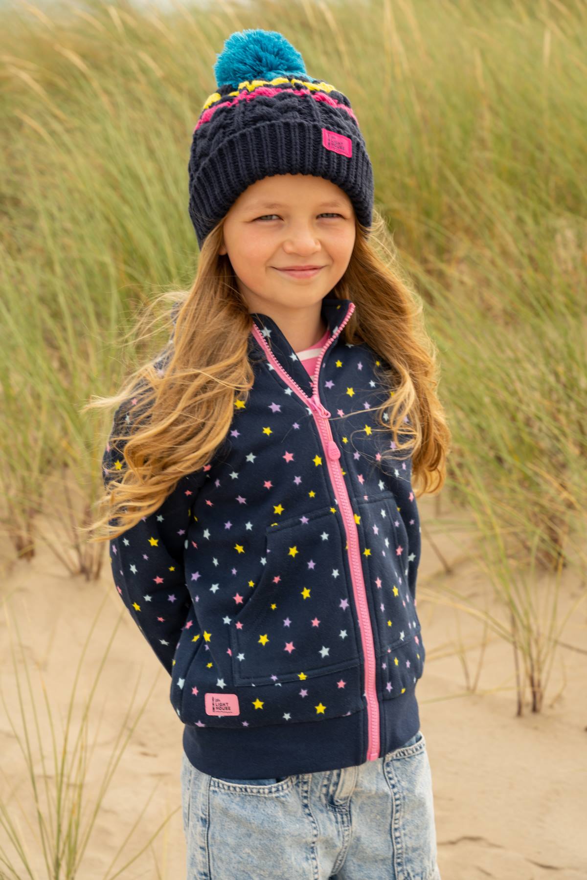 Ava Full Zip Top - Navy Star Print-Lighthouse