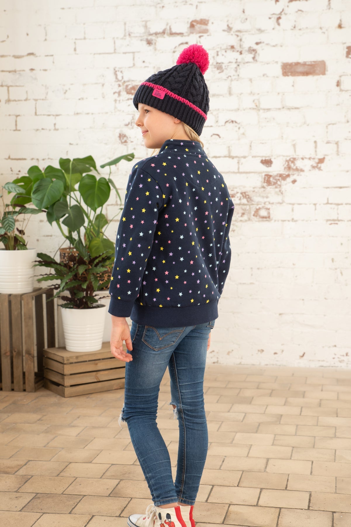 Ava Full Zip Top - Navy Star Print-Lighthouse