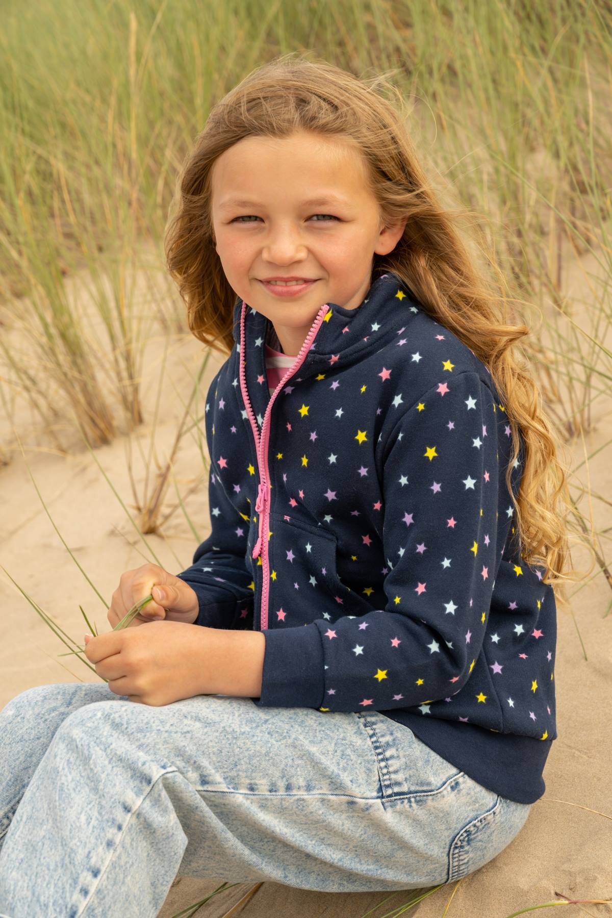Ava Full Zip Top - Navy Star Print-Lighthouse