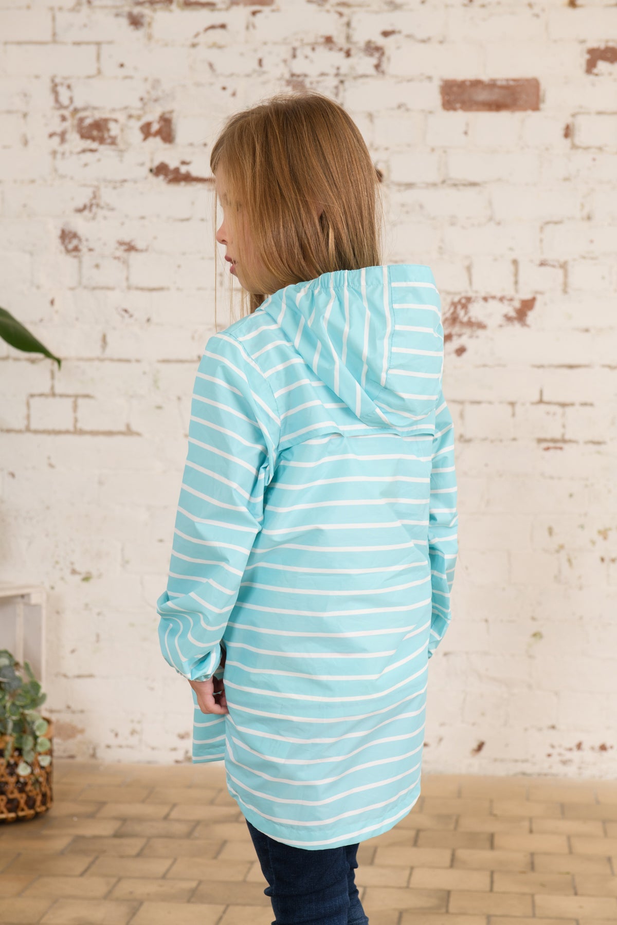 Cara Kids Rain Parka - Soft Turquoise Stripe-Lighthouse