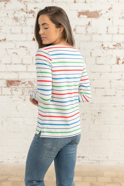Causeway Breton Top - Seagrass Blue Poppy Stripe-Lighthouse