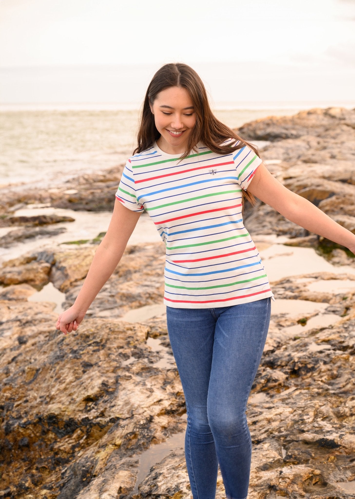 Causeway Tee - Seagrass Blue Poppy Stripe-Lighthouse