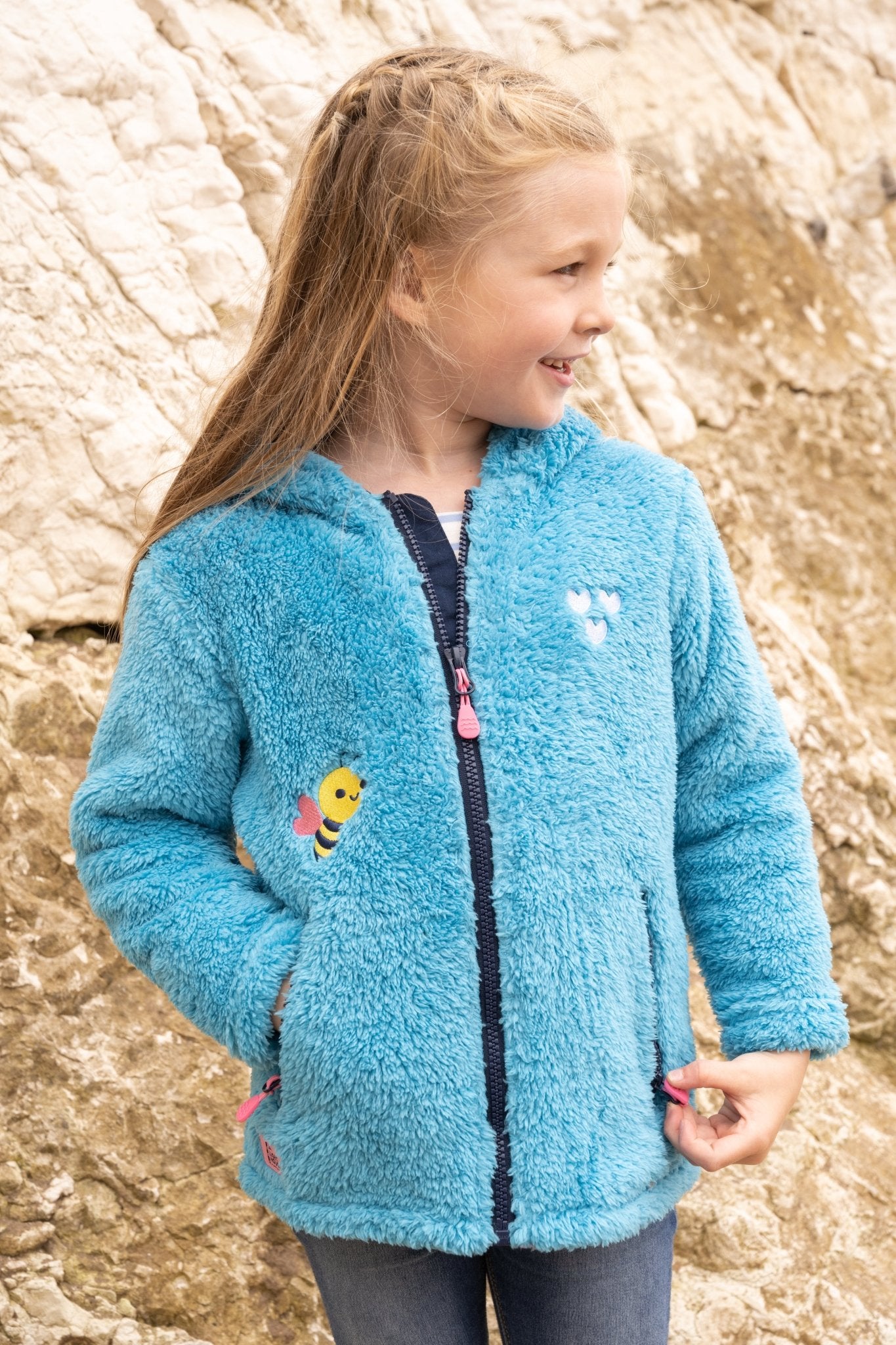 Gracie Sherpa Fleece - Bright Teal Bee-Lighthouse