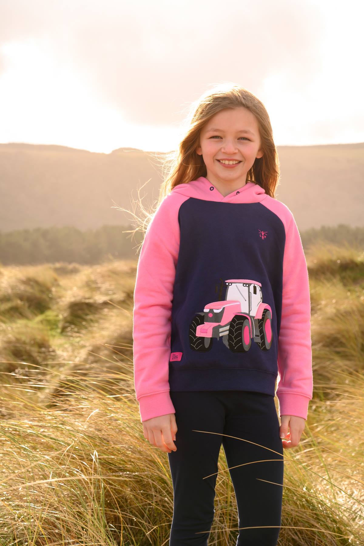 Jill Hoodie - Pink Tractor Appliqué-Lighthouse