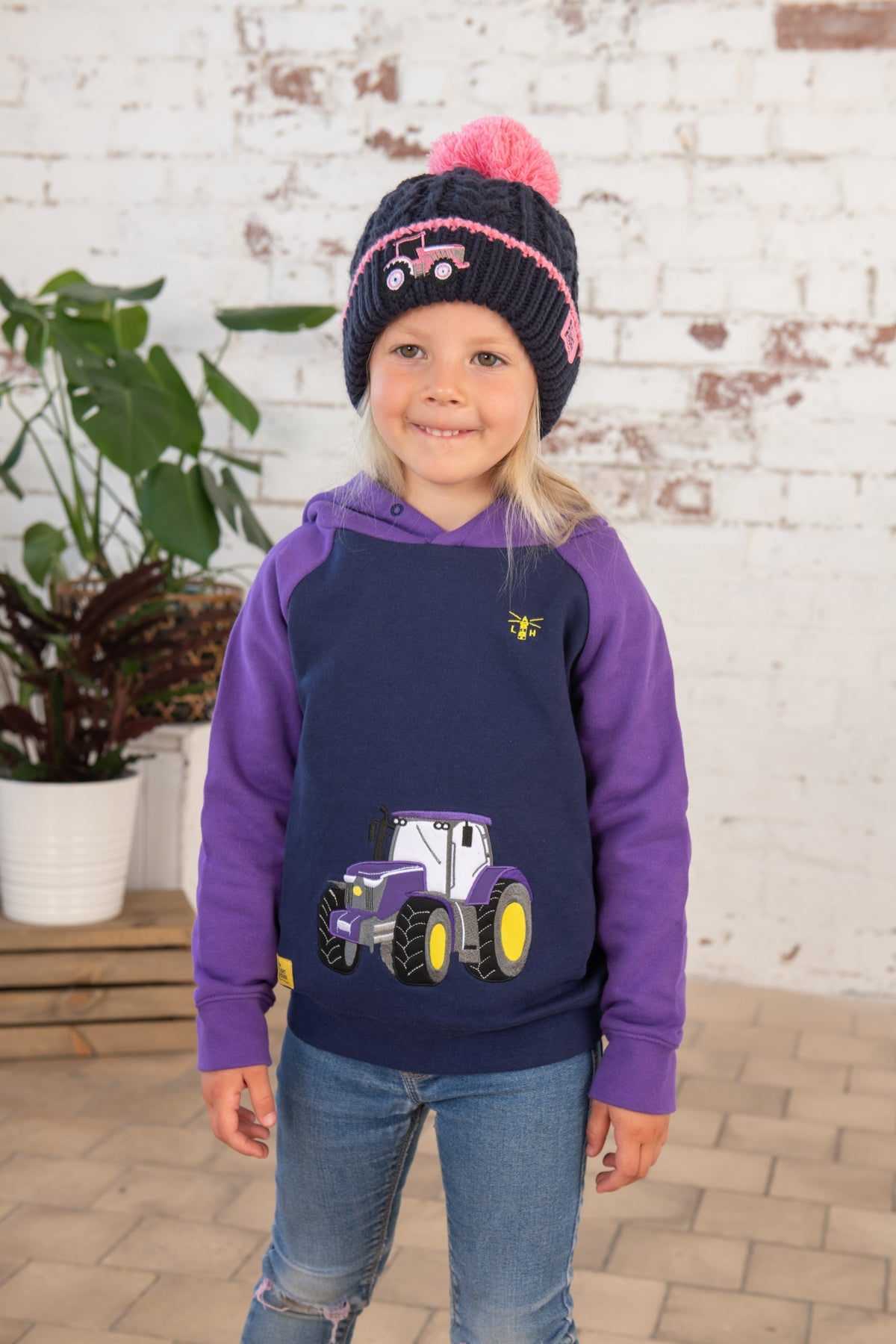 Jill Hoodie - Purple Tractor Applique-Lighthouse