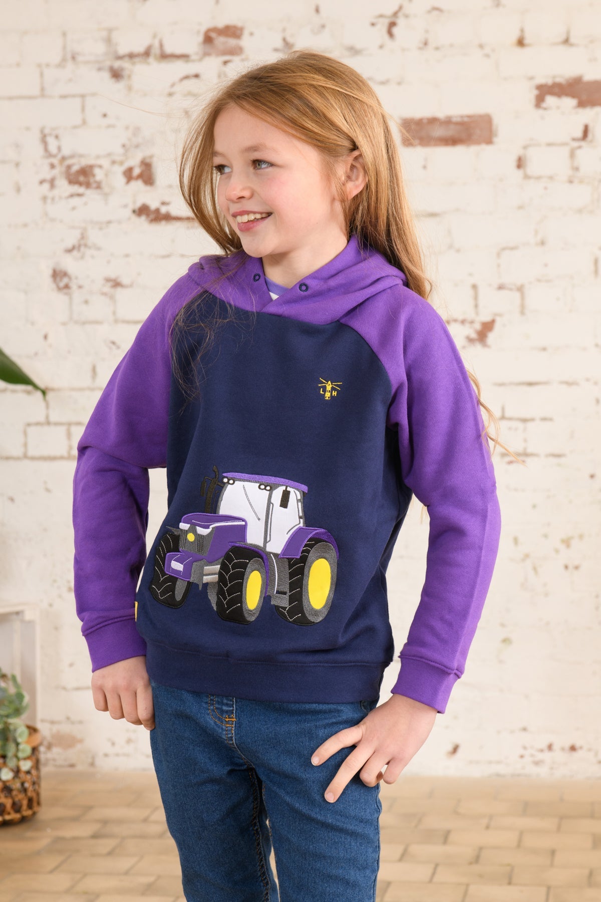 Jill Hoodie - Purple Tractor Applique-Lighthouse