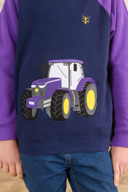 Jill Hoodie - Purple Tractor Applique-Lighthouse