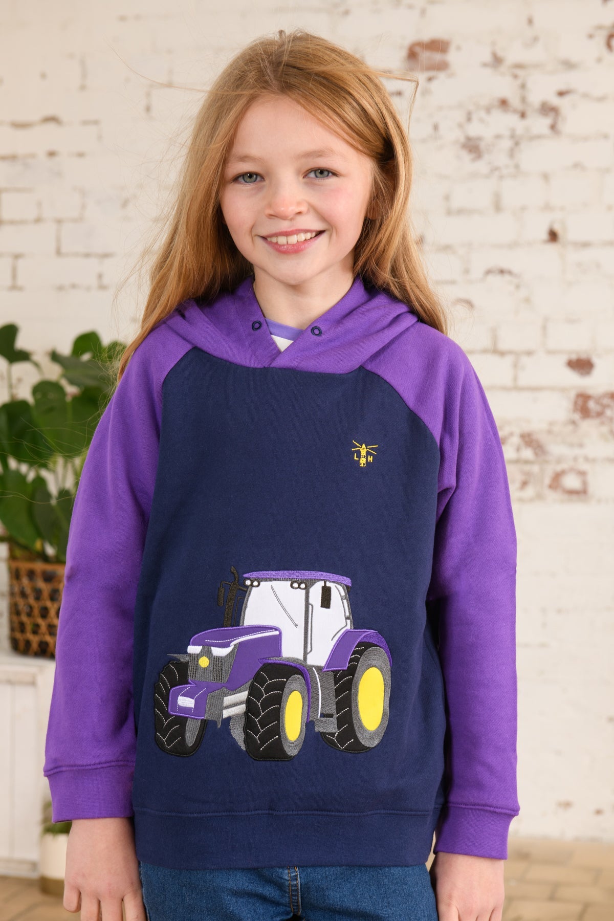 Jill Hoodie - Purple Tractor Applique-Lighthouse