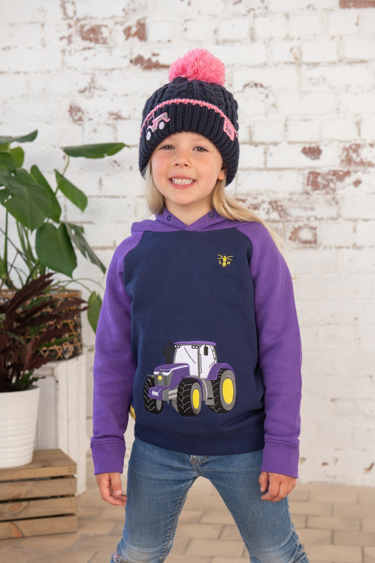 Jill Hoodie - Purple Tractor Applique-Lighthouse