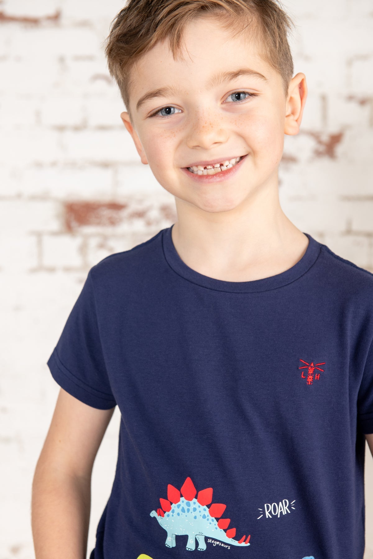 Oliver Short Sleeve Top - Navy Dino Print-Lighthouse