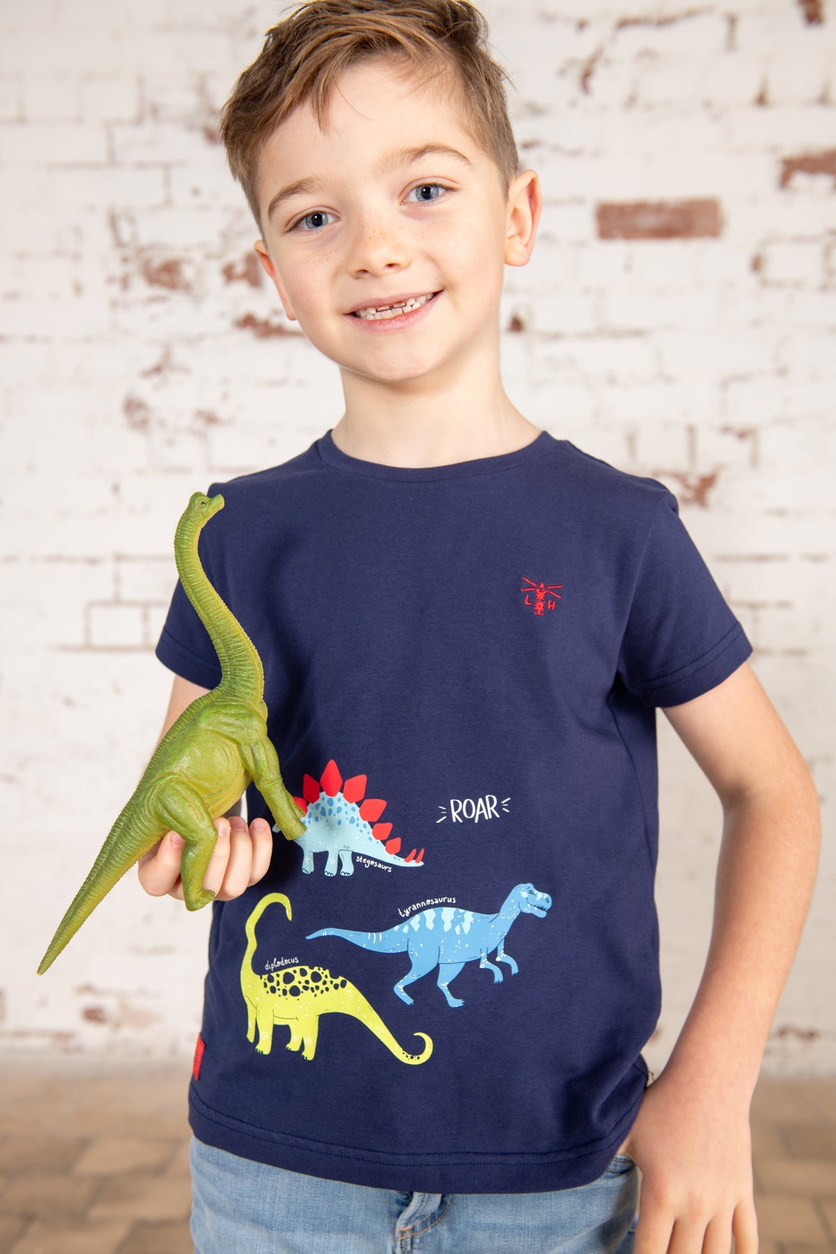 Oliver Short Sleeve Top - Navy Dino Print-Lighthouse