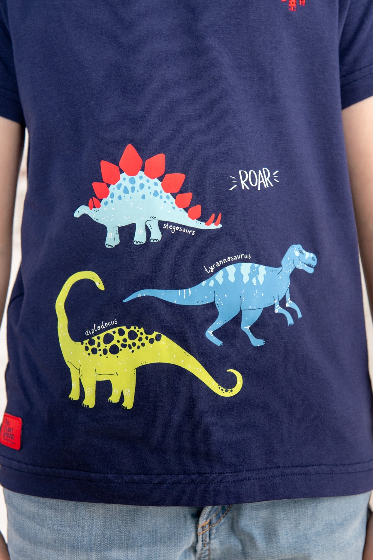 Oliver Short Sleeve Top - Navy Dino Print-Lighthouse