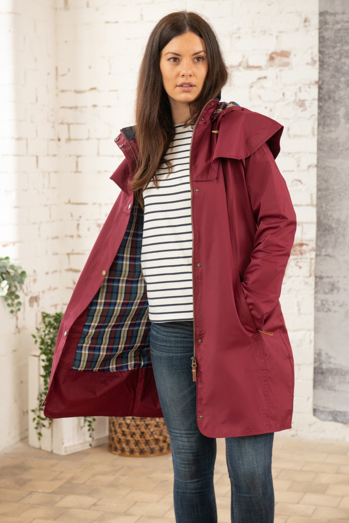 Outrider 3/4 Length Waterproof Raincoat - Berry-Lighthouse