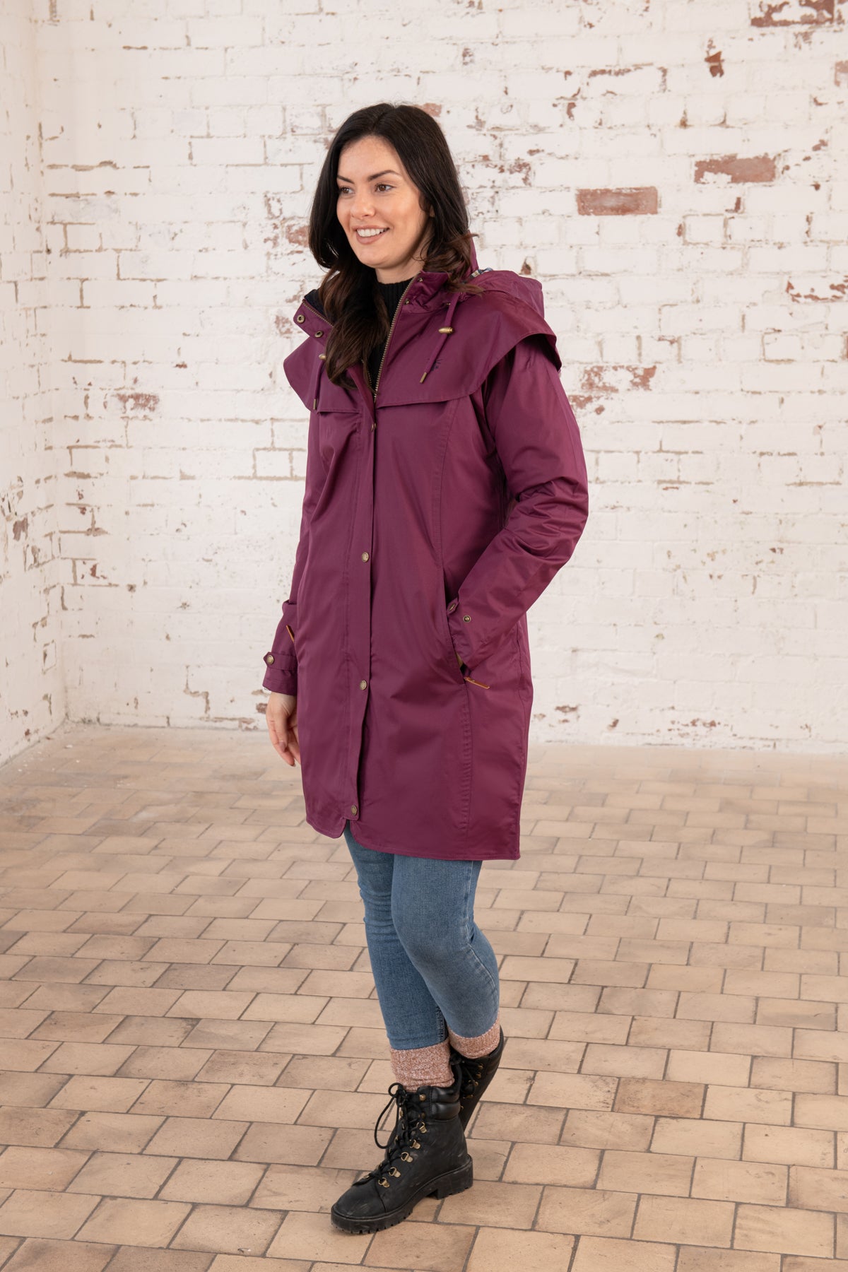 Outrider 3/4 Length Waterproof Raincoat - Plum-Lighthouse