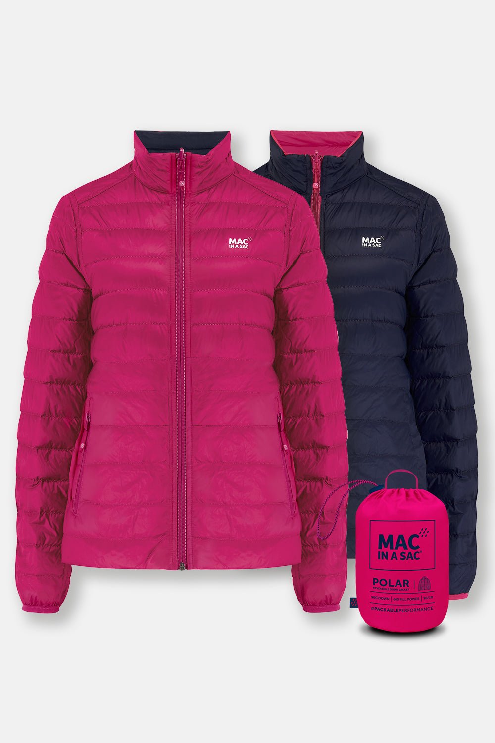 Polar II Womens Down Jacket - Fuchsia Navy-Mac in a Sac