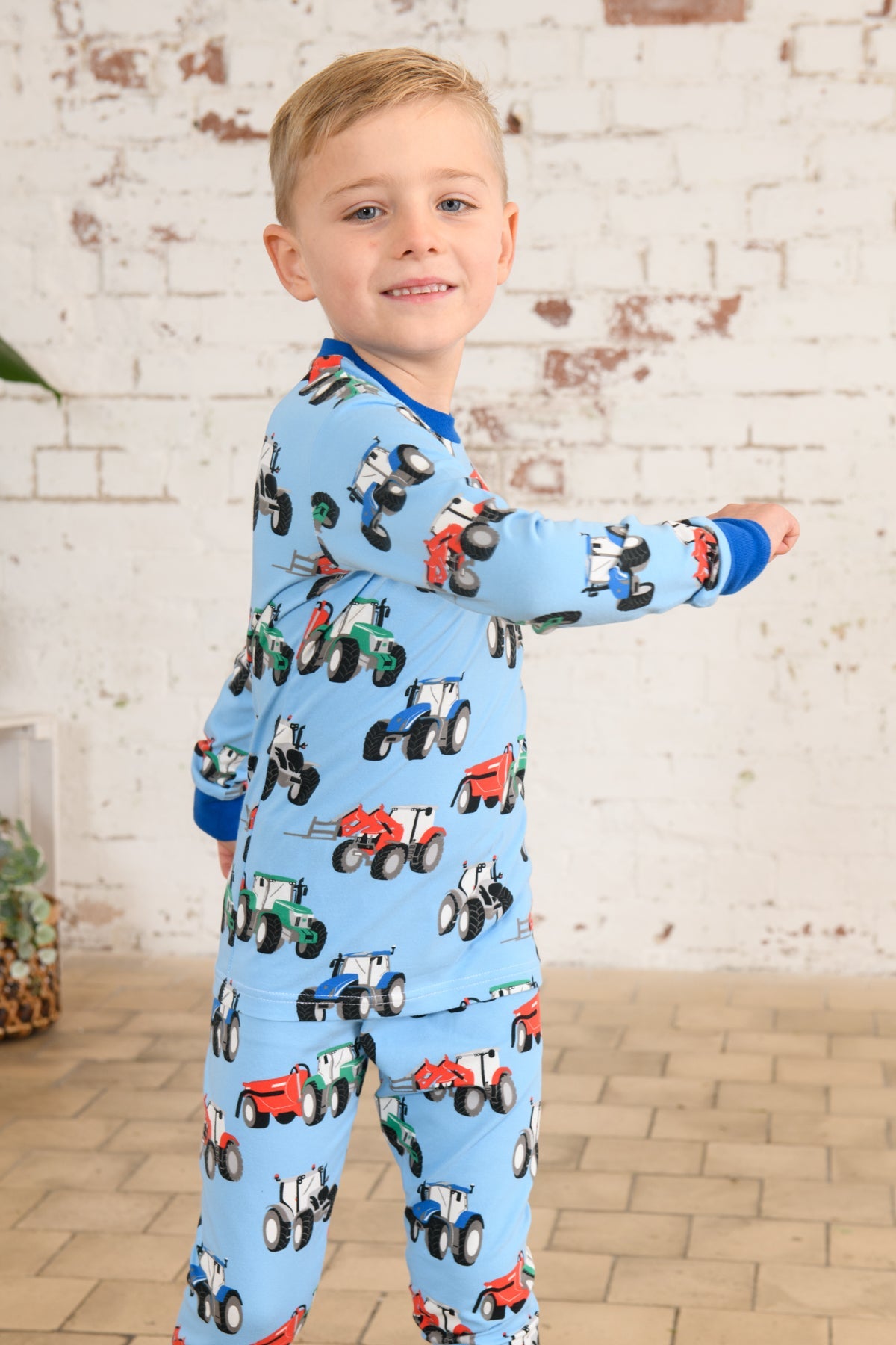 Pyjamas - Blue Tractor Print-Lighthouse