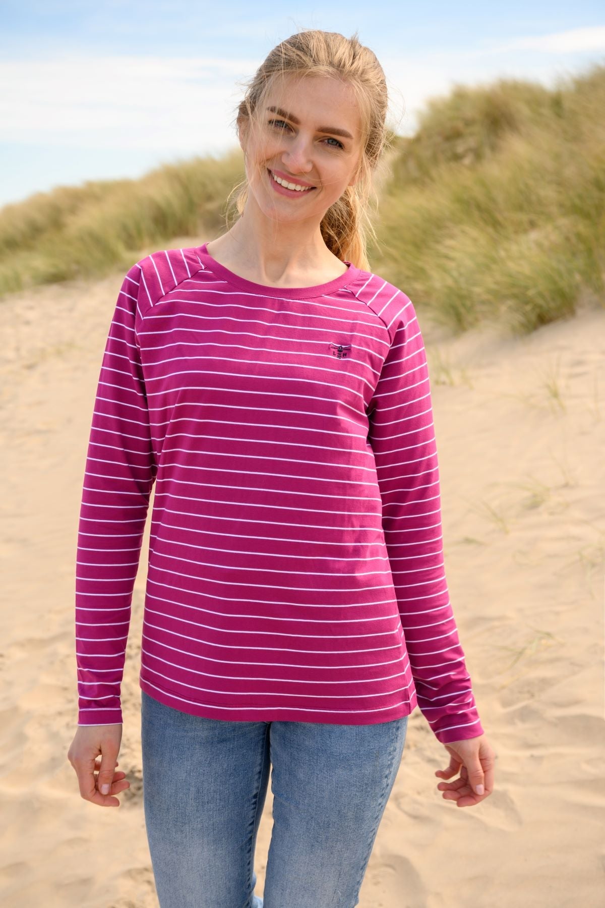 Seashore Long Sleeved Top - Deep Raspberry-Lighthouse