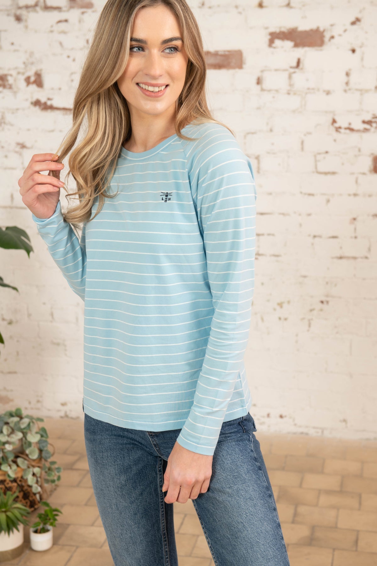Seashore Long Sleeved Top - Pale Blue-Lighthouse